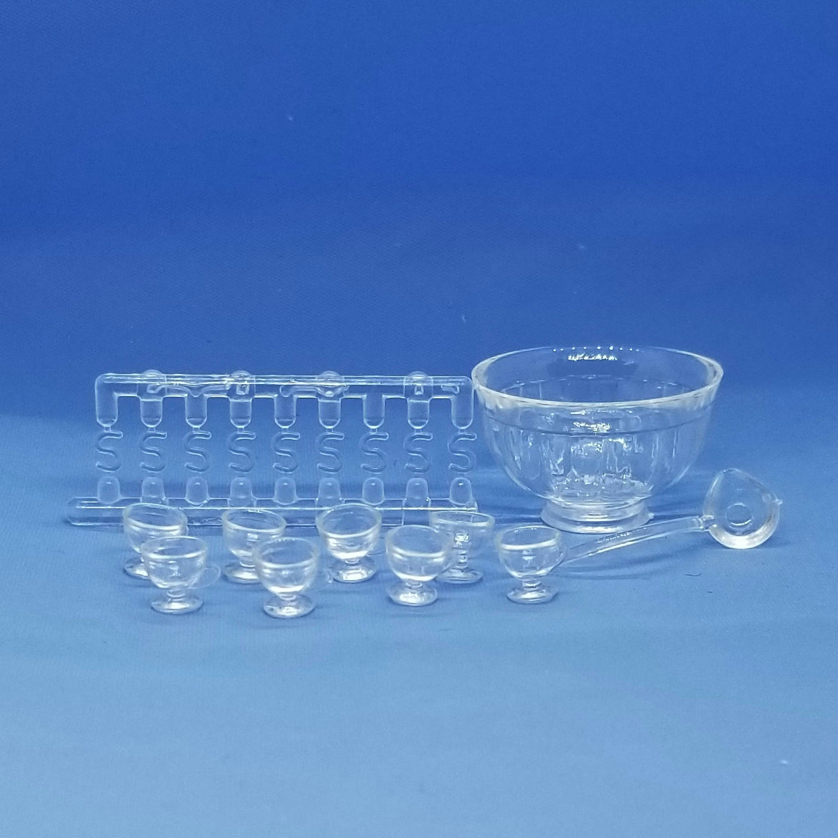Clear Plastic Punch Bowl Set - 18 Pieces - 1/12 Scale Dollhouse Miniature