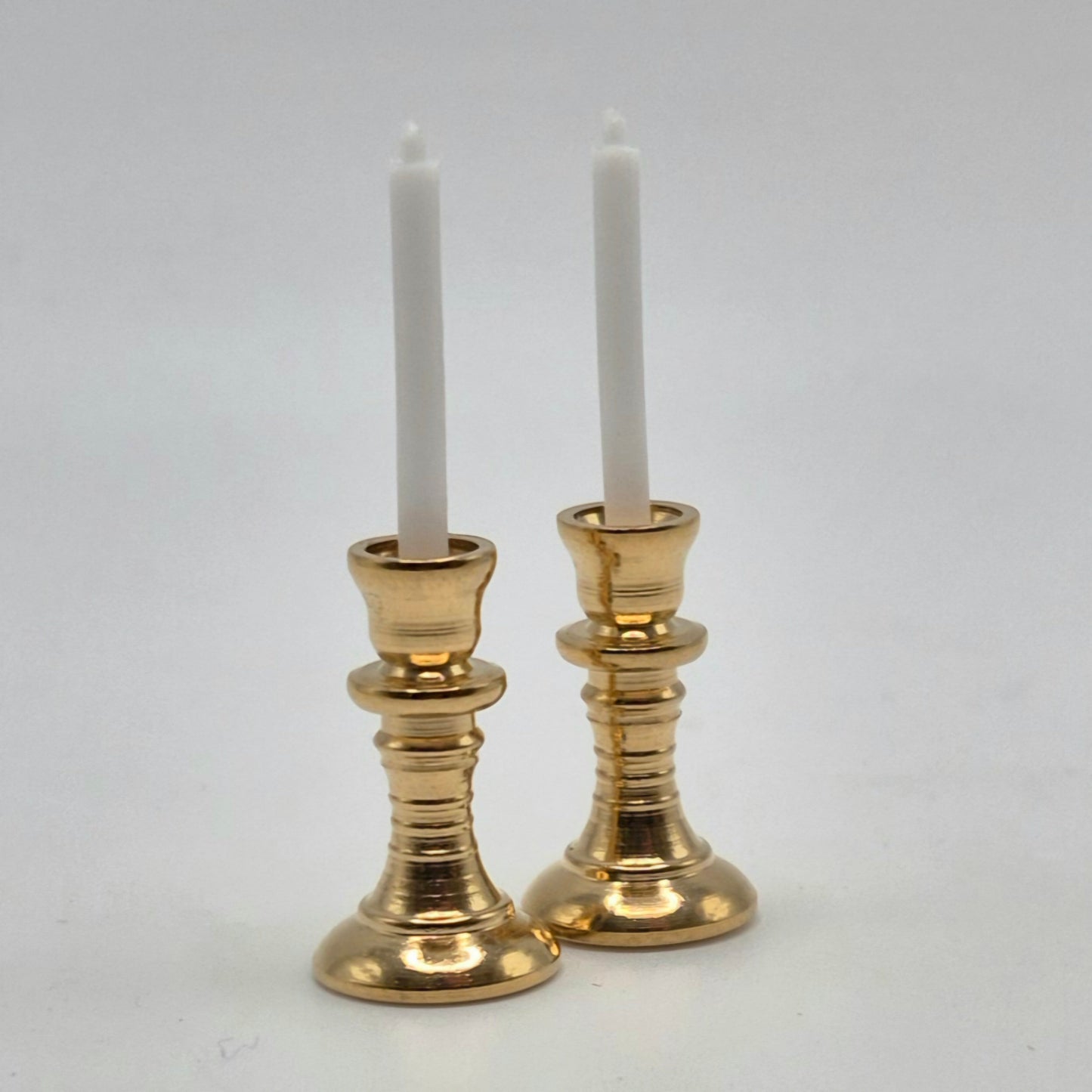 Pair of Gold Candlesticks with Candles - 1/12 Scale Dollhouse or Diorama Miniature