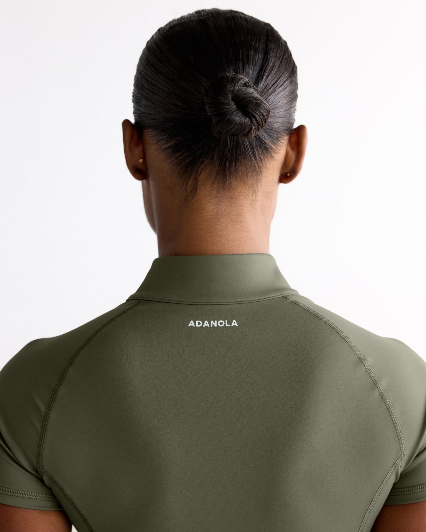 Ultimate Short Sleeve Zip Up Top - Olive Green