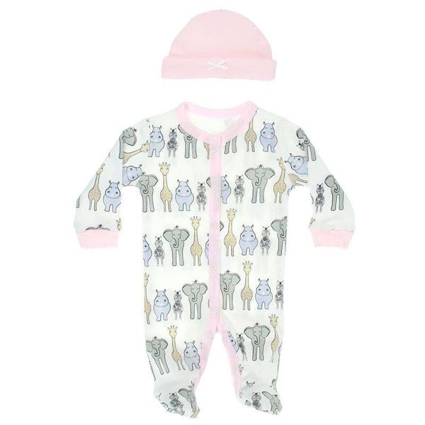 2pc Pink Safari Print Sleepsuit & Hat Set