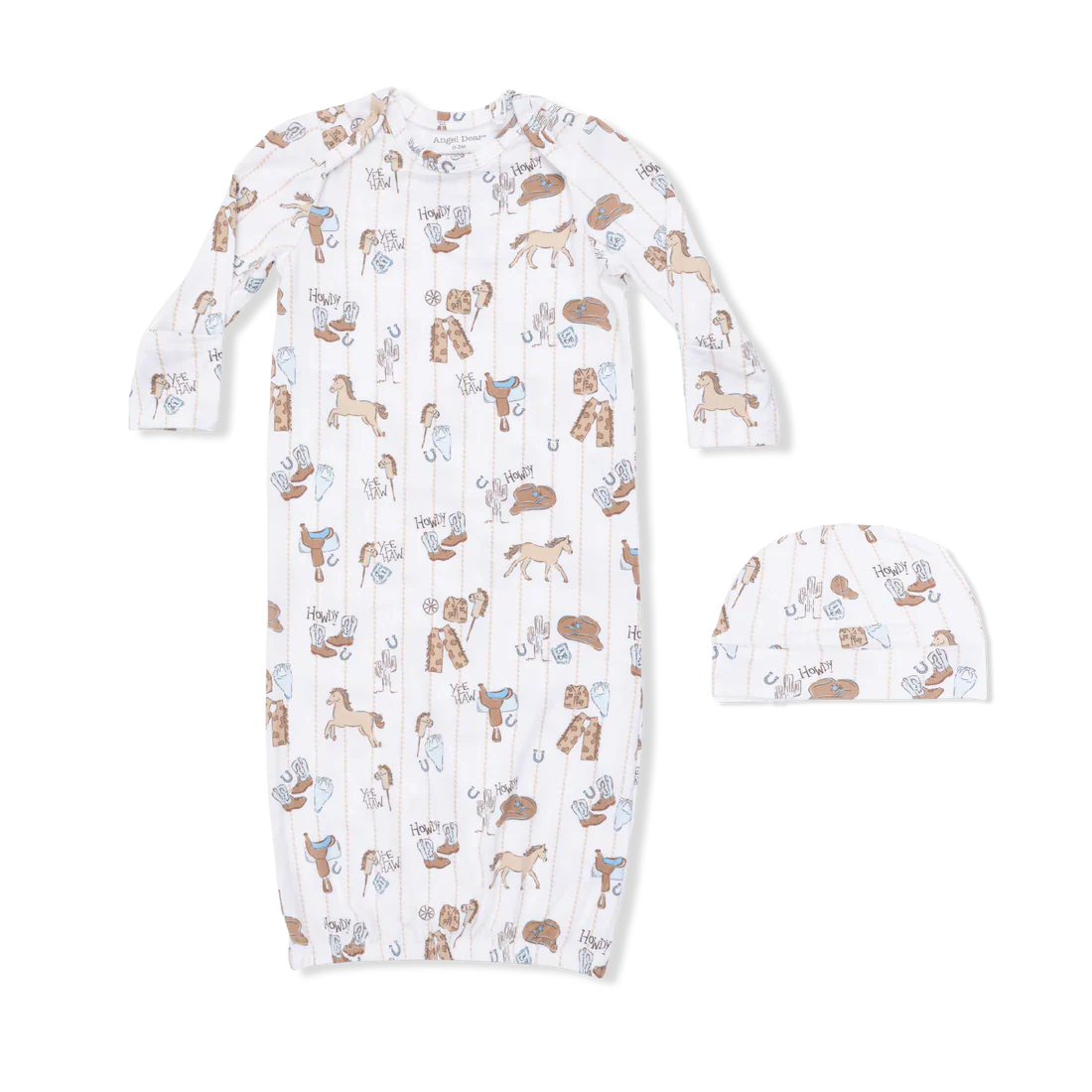 Cowboy Nursery Lap Shoulder Gown & Beanie Hat 0-3M