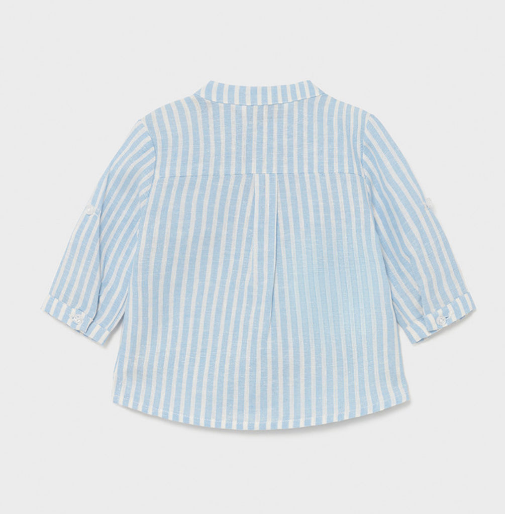 Fresh Blue Striped Linen Long Sleeve Infant Boyâs Shirt - Select Size