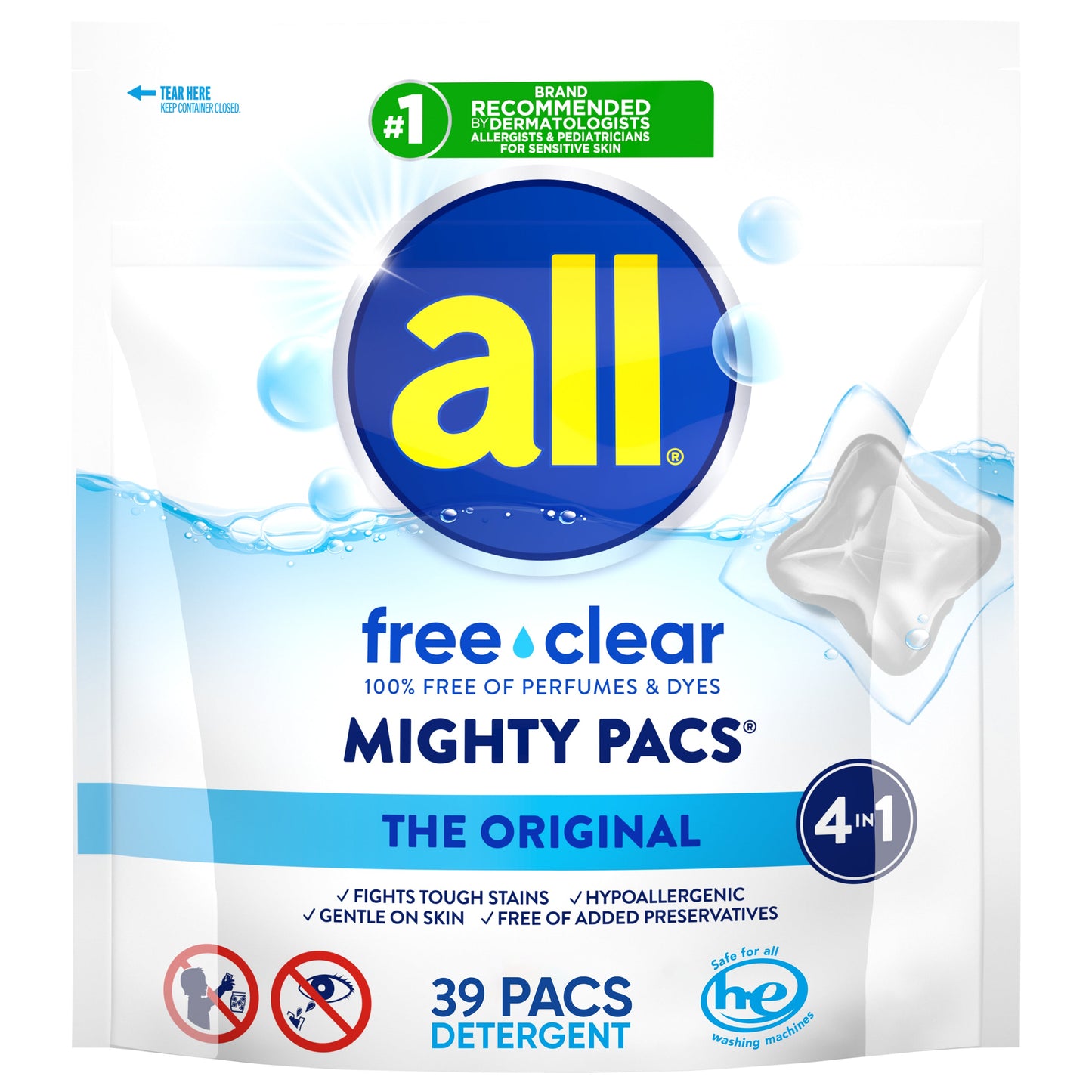 All Mighty Pacs Free Clear Laundry Detergent - 25.8 OZ 6 Pack