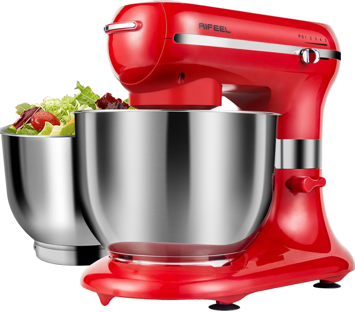 AIFEEL Stand MixerElectric Food Mixer with 7.5QT+5.5QT Two Stainless Steel Bowls Tilt-Head Electric Kitchen Mixer with Dough HookEgg WhiskFlat BeaterSplash Guard (Red)