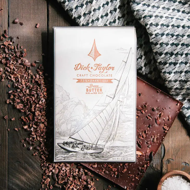 Dick Taylor Brown Butter W/ Nibs & Sea Salt 73% Dark Chocolate Bar