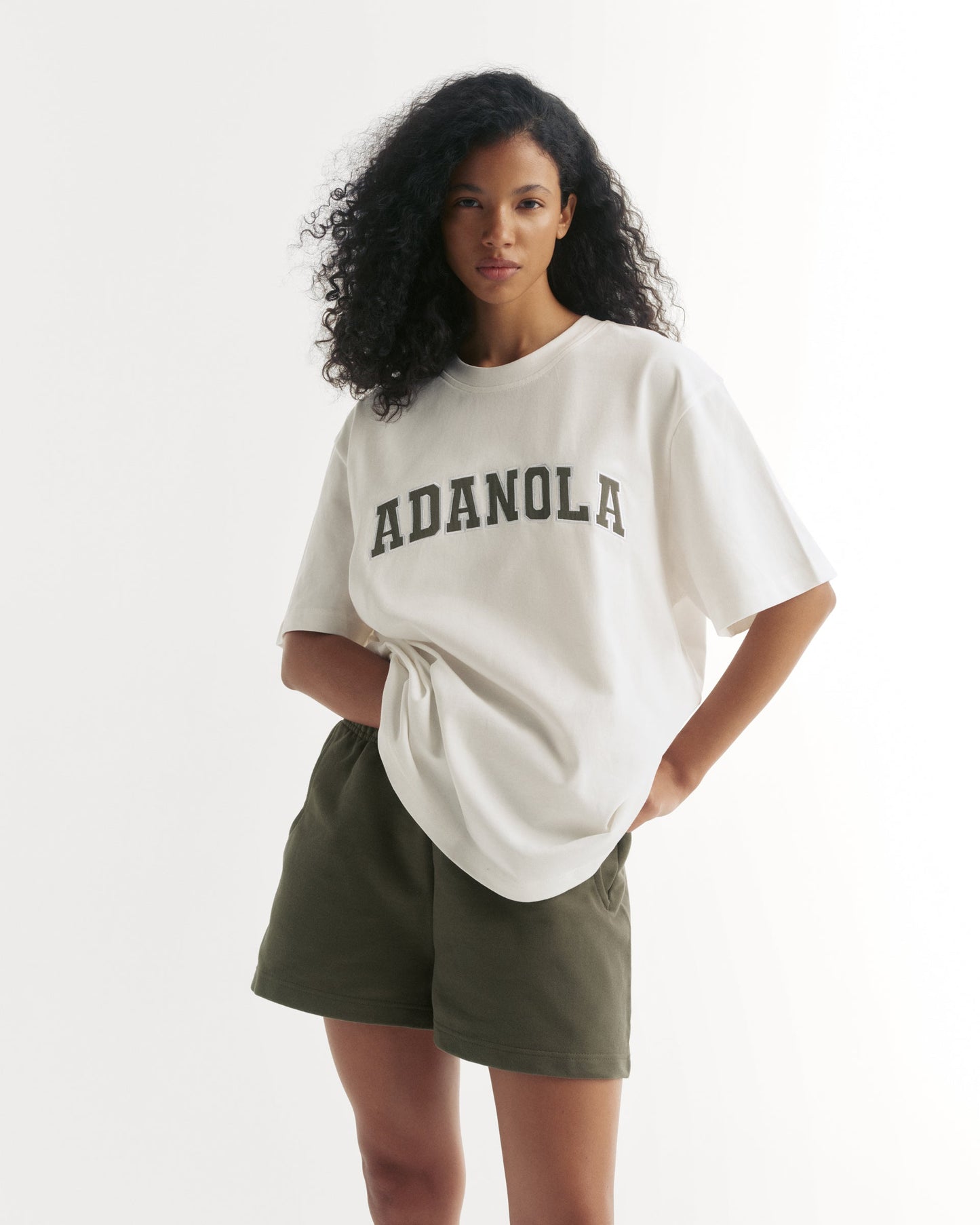 Varsity Short Sleeve Oversized T-shirt - White/Olive Green