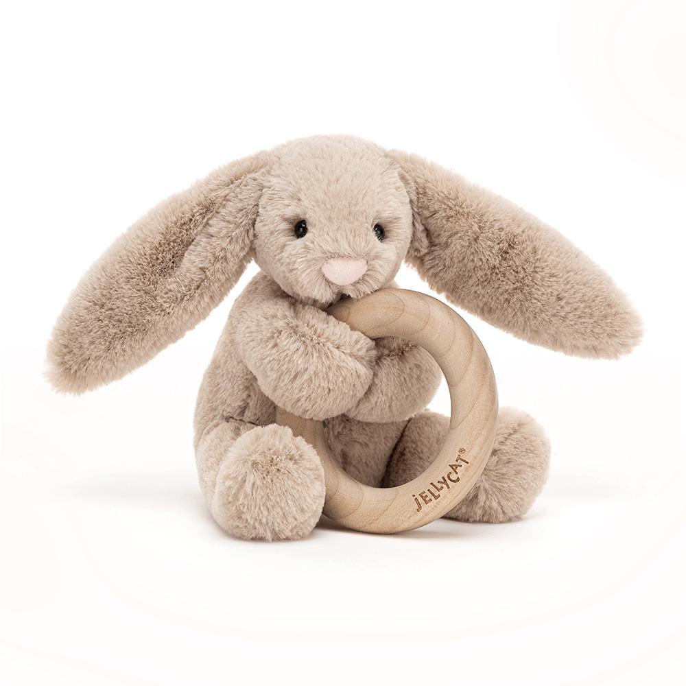 Jellycat Bashful Bunny with Wooden Ring