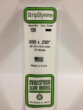Evergreen .030" x .250" White Strip - Polystyrene - #139