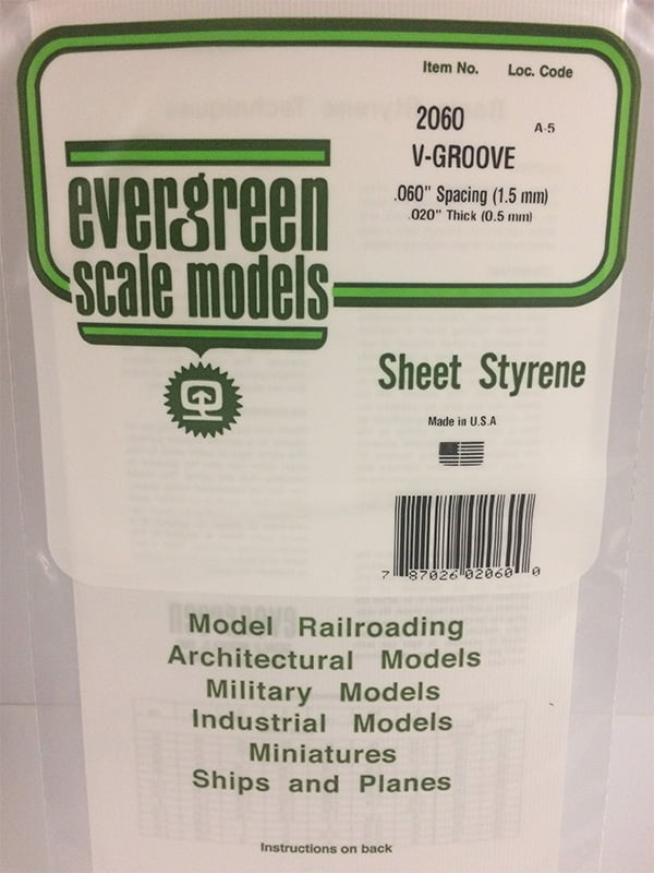 Evergreen V-Groove Siding .020", .060" Spacing - Opaque White Polystyrene - #2060