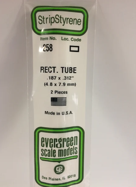 Evergreen Rectangular Tube .187" x .312" - Opaque White Polystyrene - #258