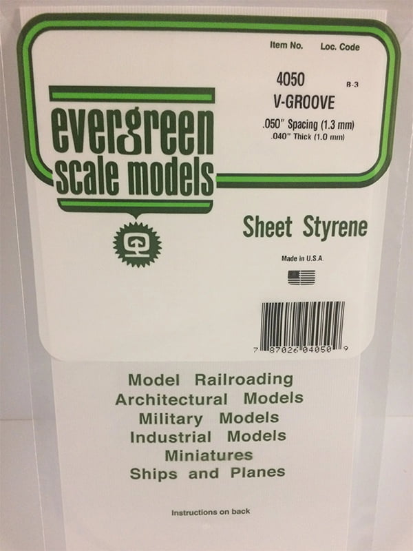 Evergreen V-Groove Siding .040", .050" Spacing - Opaque White Polystyrene - #4050