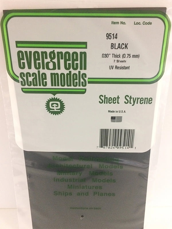Evergreen Black Sheet - .75MM - 6x12 - Opaque Black Polystyrene - #9514