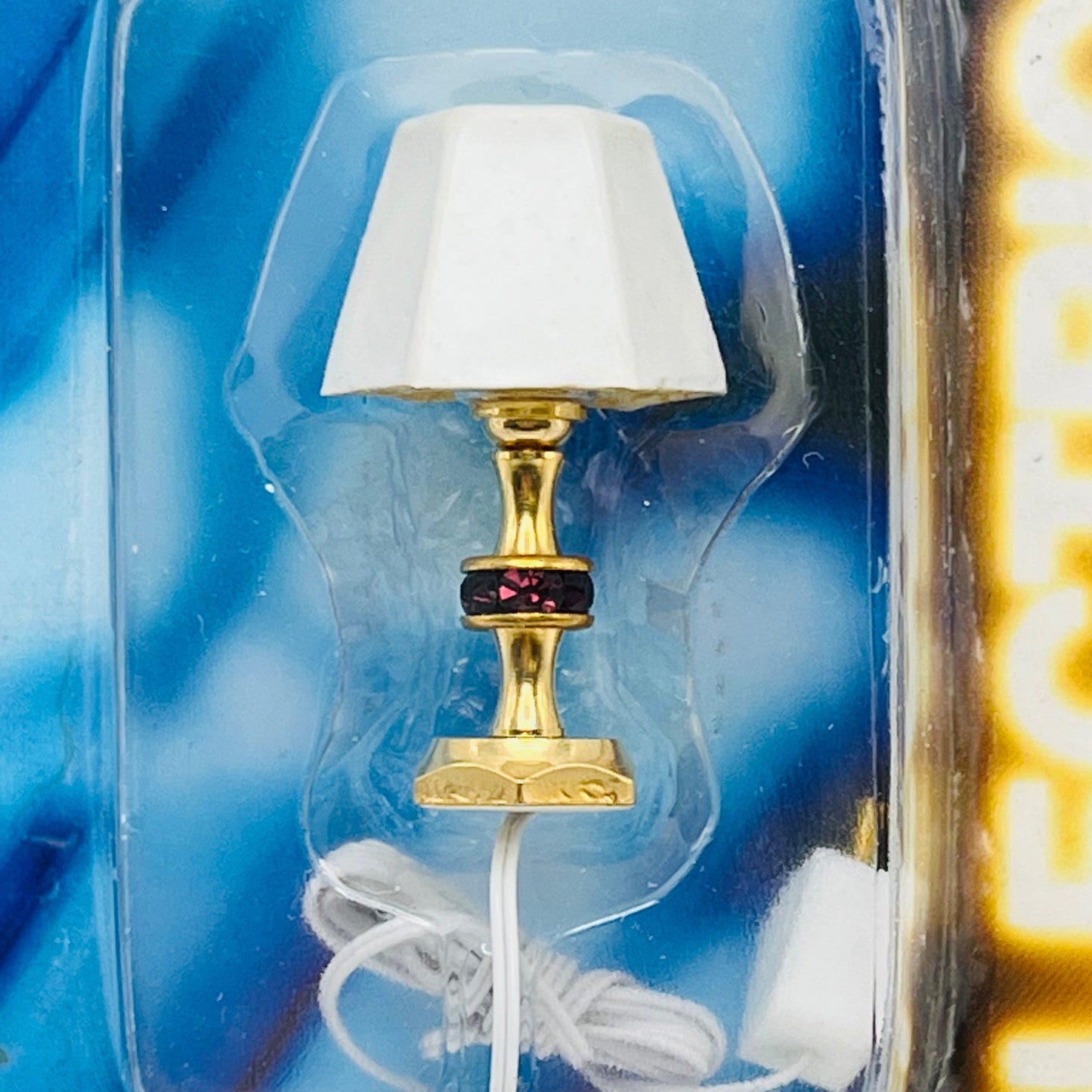 Table Lamp - Brass and Crystal - 12-Volt - Opaque Shade - 1/12 Scale Dollhouse Miniature