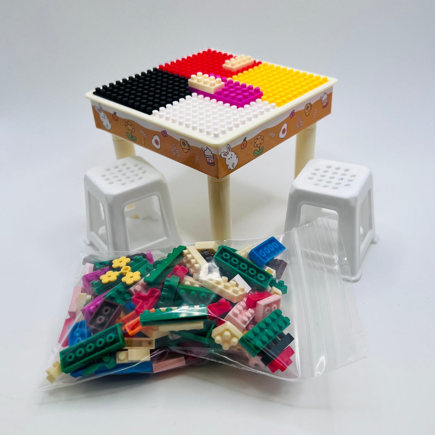Miniature Building Bricks - Table, Stools and Bricks