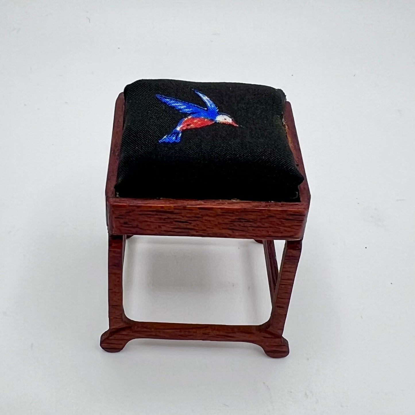 Dark Walnut Art Nouveau Stool - 1/12 Scale Dollhouse Miniature