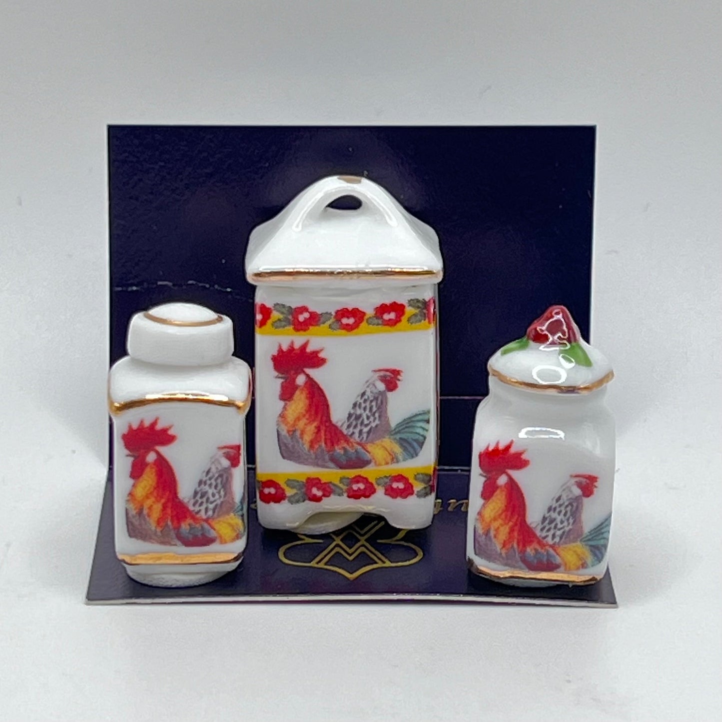 Reutter Porzellan Rooster Canisters - 1/2 Scale Dollhouse Miniature