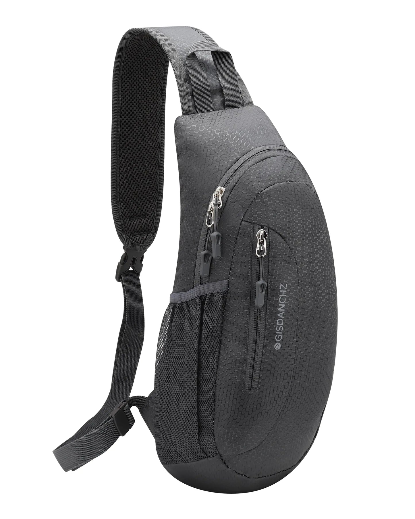 Gisdanchz Sling Bag for Men Women Sling Backpack Small Slim Sling Bags Cross Body Bag for Women Men Crossbody Shoulder Chest Bag Travel Hiking Daypack Sling Bag with Water Bottle Holder Dark Gray