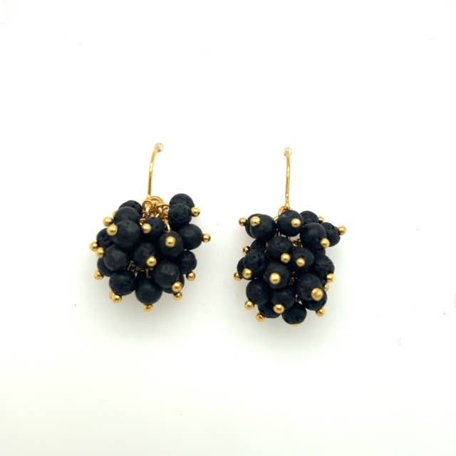 Beaded Cluster Drop Earrings in Gold Finish