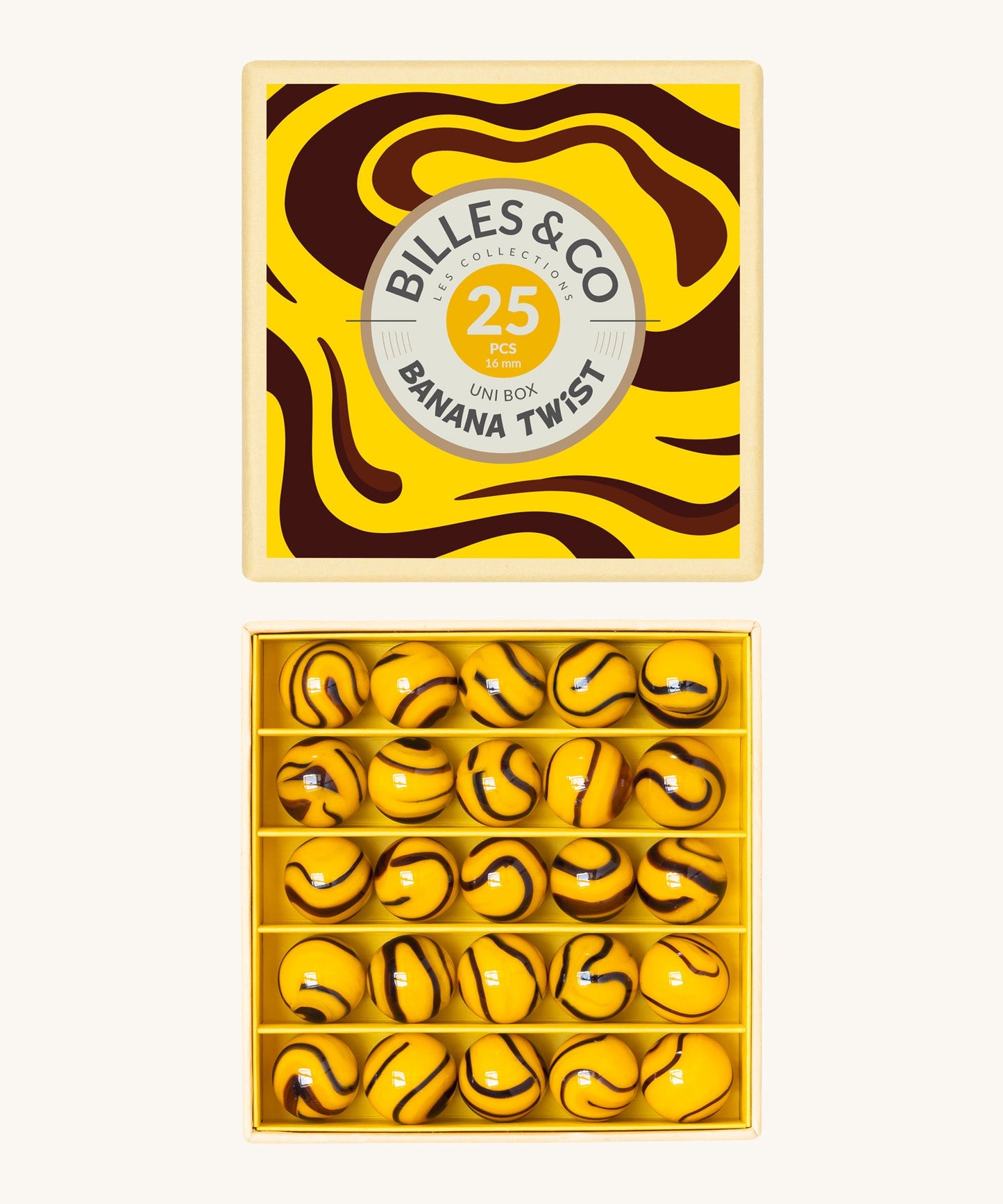 Billes & Co Banana Twist Marbles Uni Box - 25 Pack