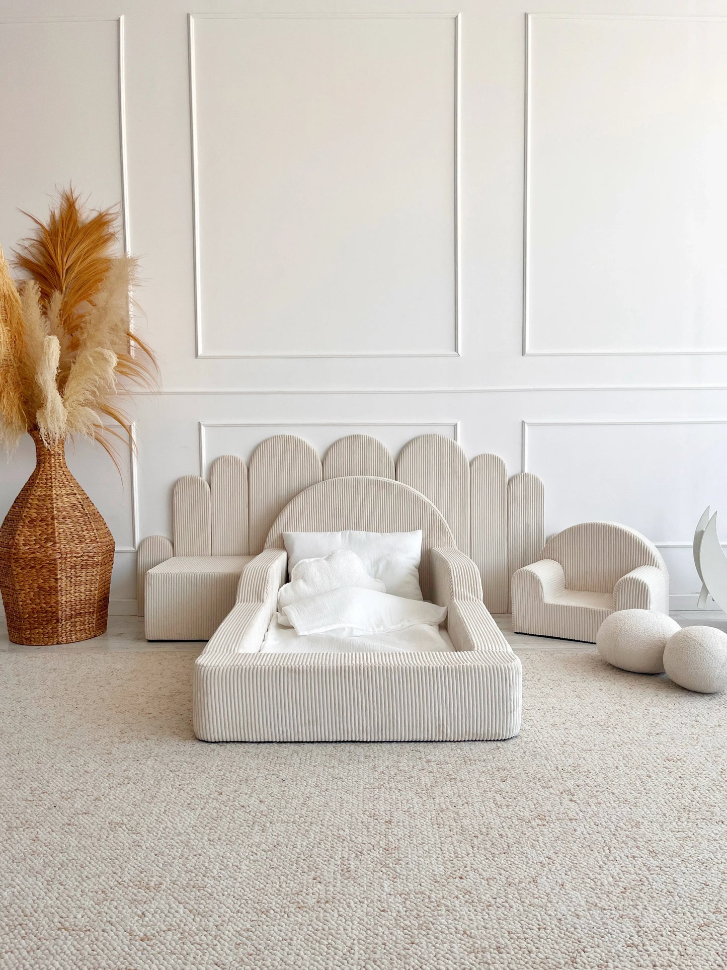 Monio - Upholstered Wall Panel Fence - Cream Corduroy