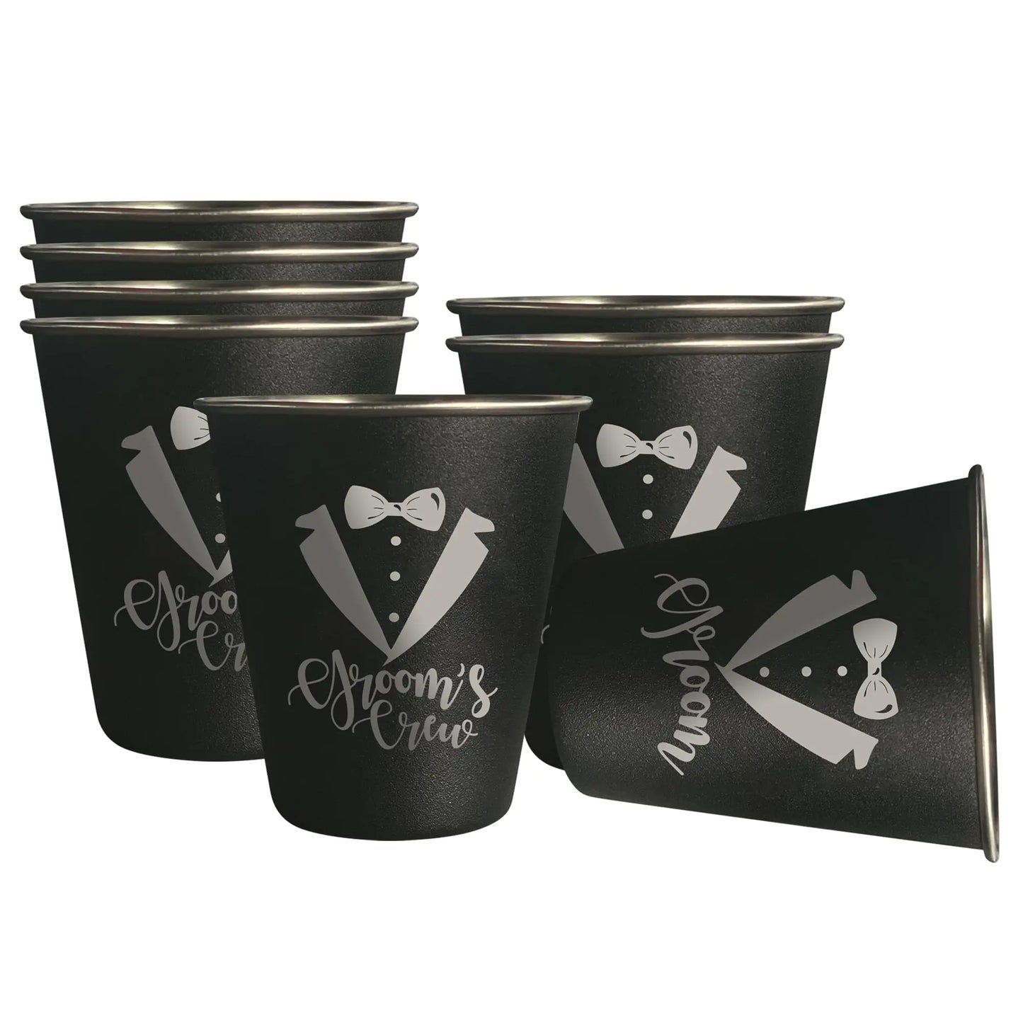 Groomsmen Gifts Set of 8 Stainless Steel Shot Glasses Bachelor Party Favors Gifts for Men Team Groom Cups(Groom Crew)