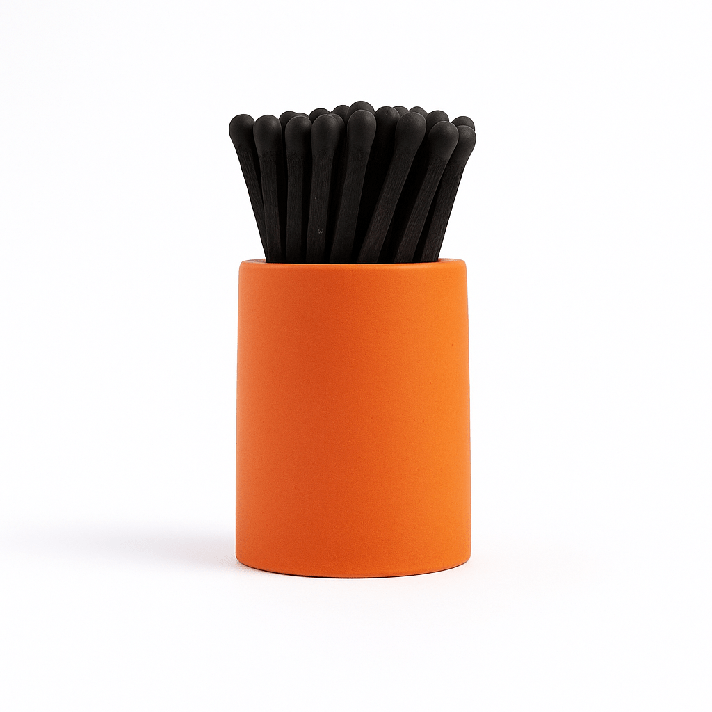 Orange Round Vessel with All Black Matches | Fall Decor