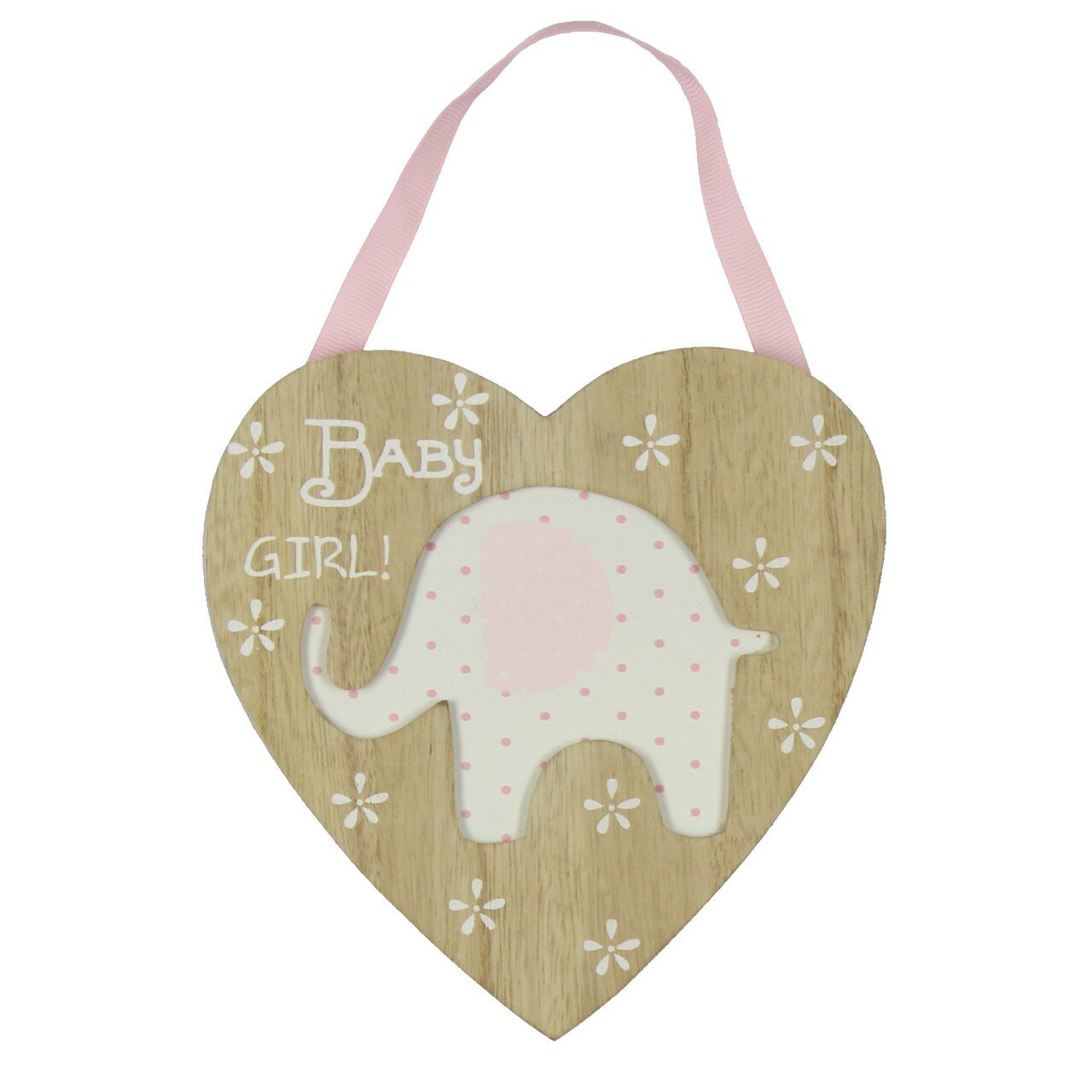 Elephant Hanging Heart Plaque - Pink