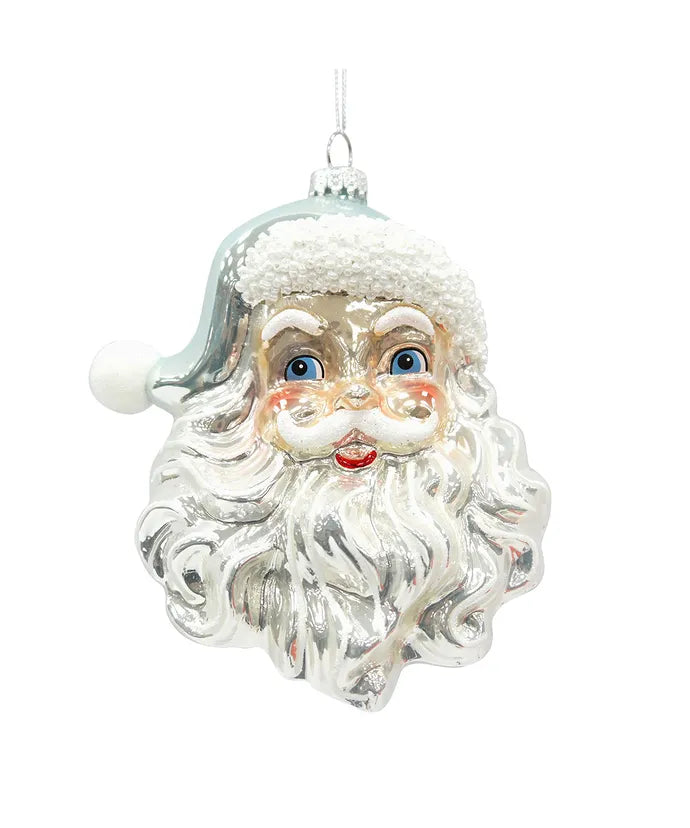 Glass Santa Head With Blue Hat Ornament