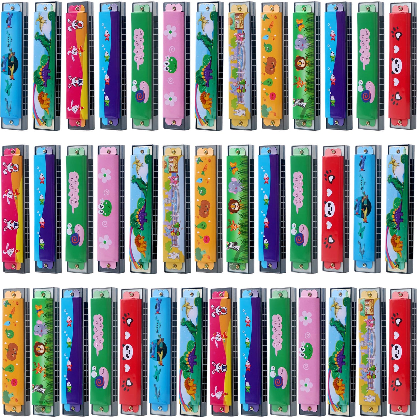 64 Pcs Kids Harmonica Bulk Cartoon Harmonica Toy 16 Holes Musical Instrument Toy for Beginner Children Birthday Gift Random Color Pattern