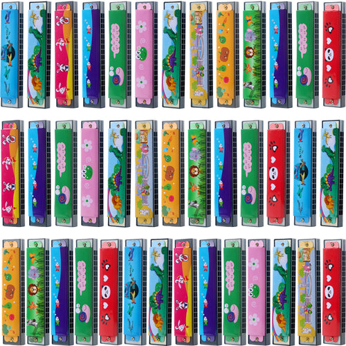 64 Pcs Kids Harmonica Bulk Cartoon Harmonica Toy 16 Holes Musical Instrument Toy for Beginner Children Birthday Gift Random Color Pattern