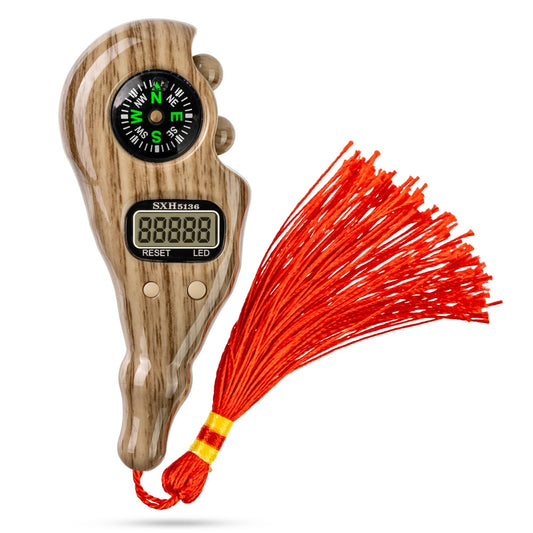 Digital Tasbih Prayer Beads with Compass & Light - Brown Wood