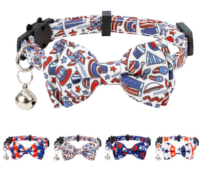 Gyapet Cat Collar with Bowtie Bell Safety Breakaway Kitten 7-11in 4th of July Independence Day Adjustable US Flag-Graffiti