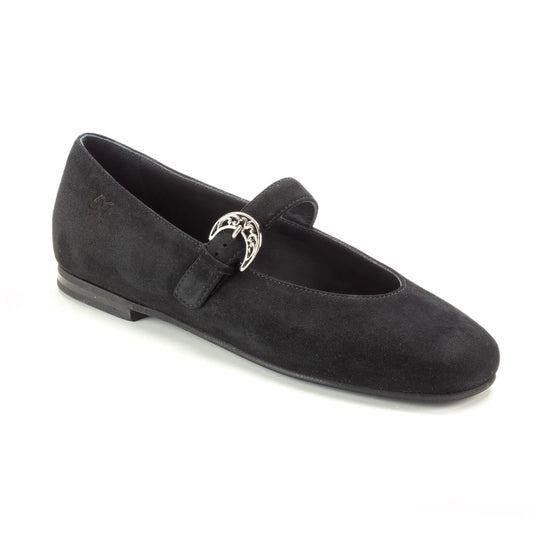 1571 - Black Suede Teen Mary Jane Flats