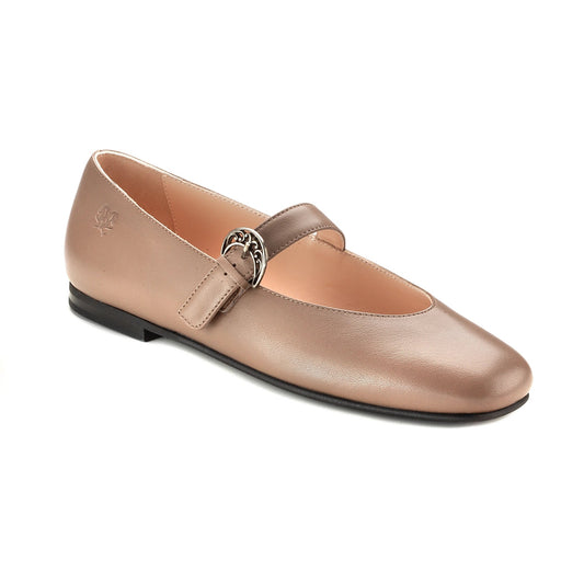1571 - Taupe Dk Leather Teen Mary Jane Flats