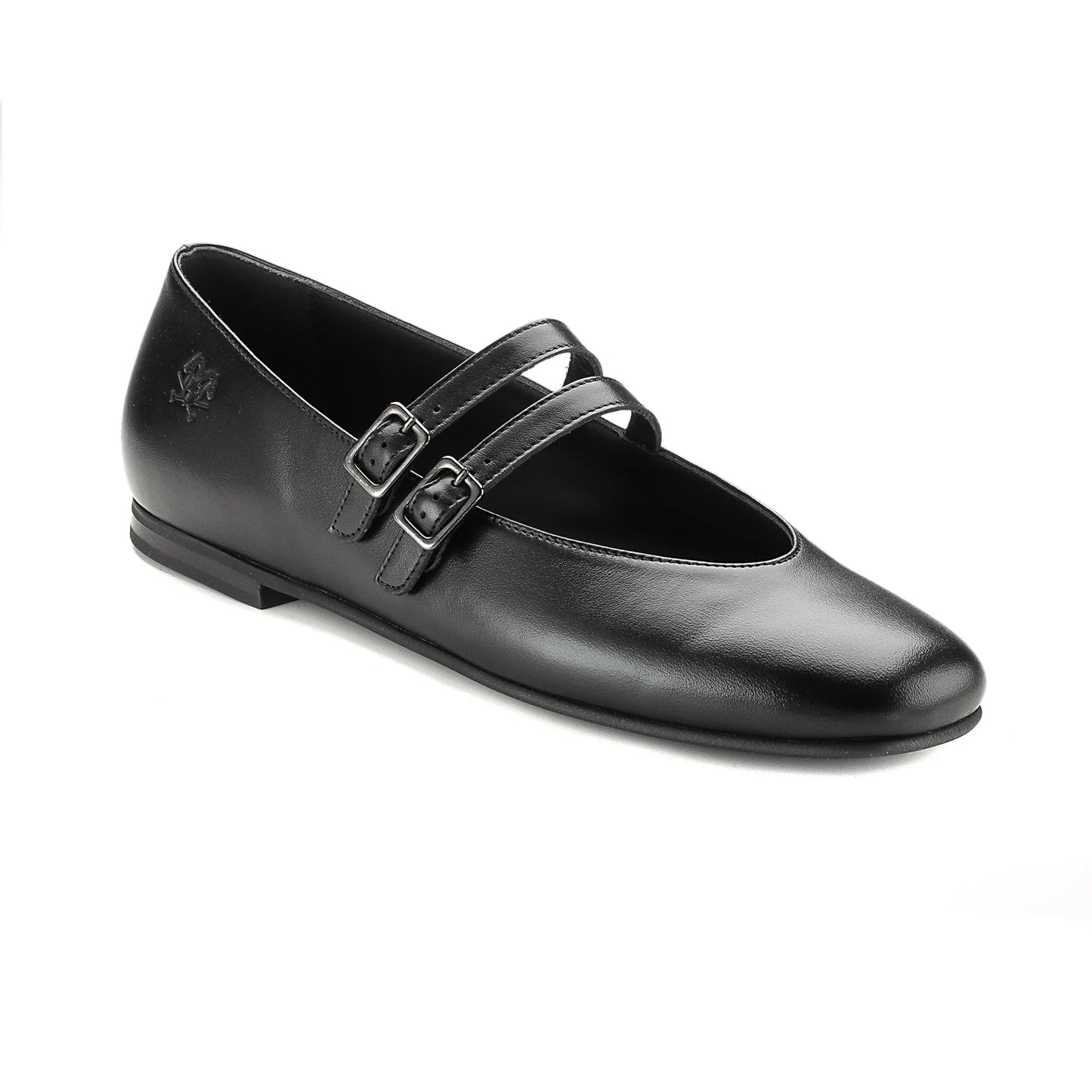 1572 - Black Leather Teen Mary Jane Flats