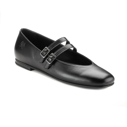 1572 - Black Leather Teen Mary Jane Flats