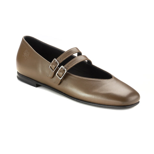 1572 - Carob Leather Teen Mary Jane Flats