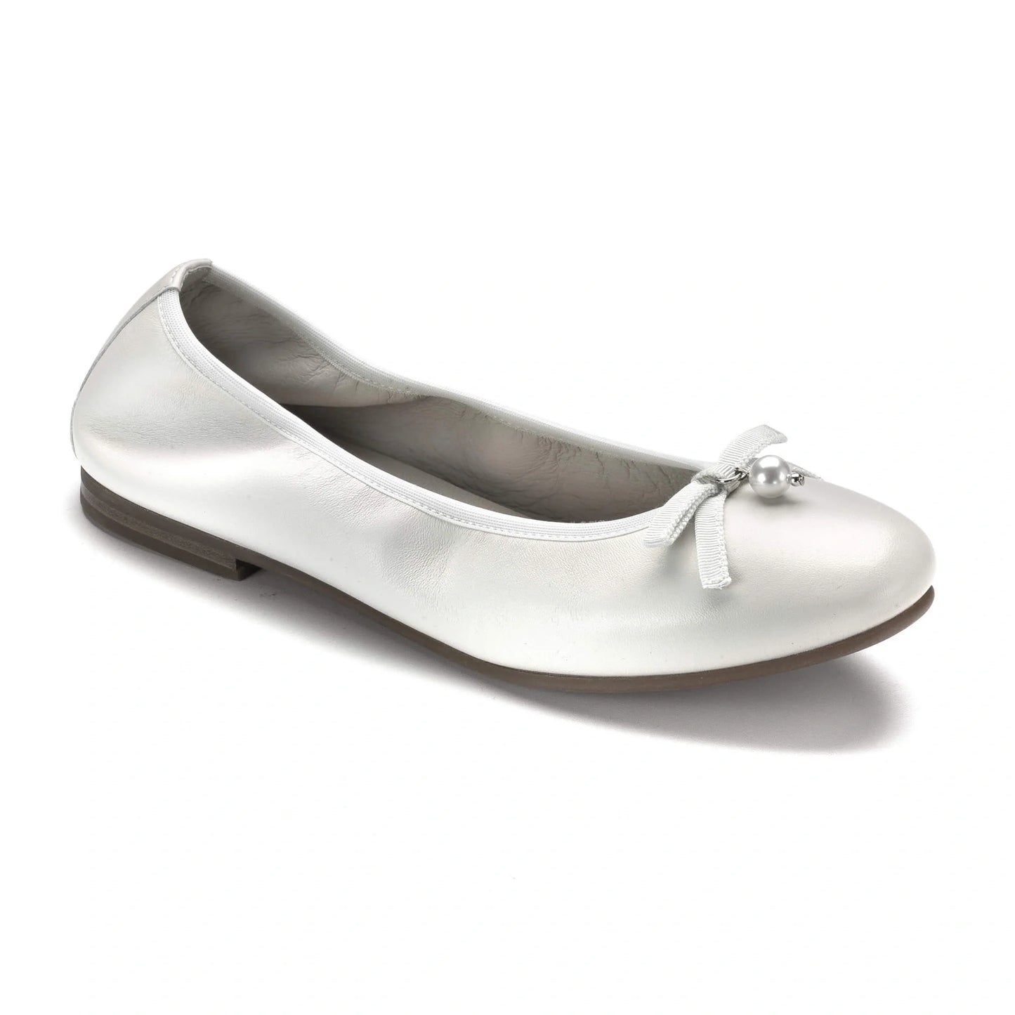 1573 - Girls Pearl Slipon in Off White Leather