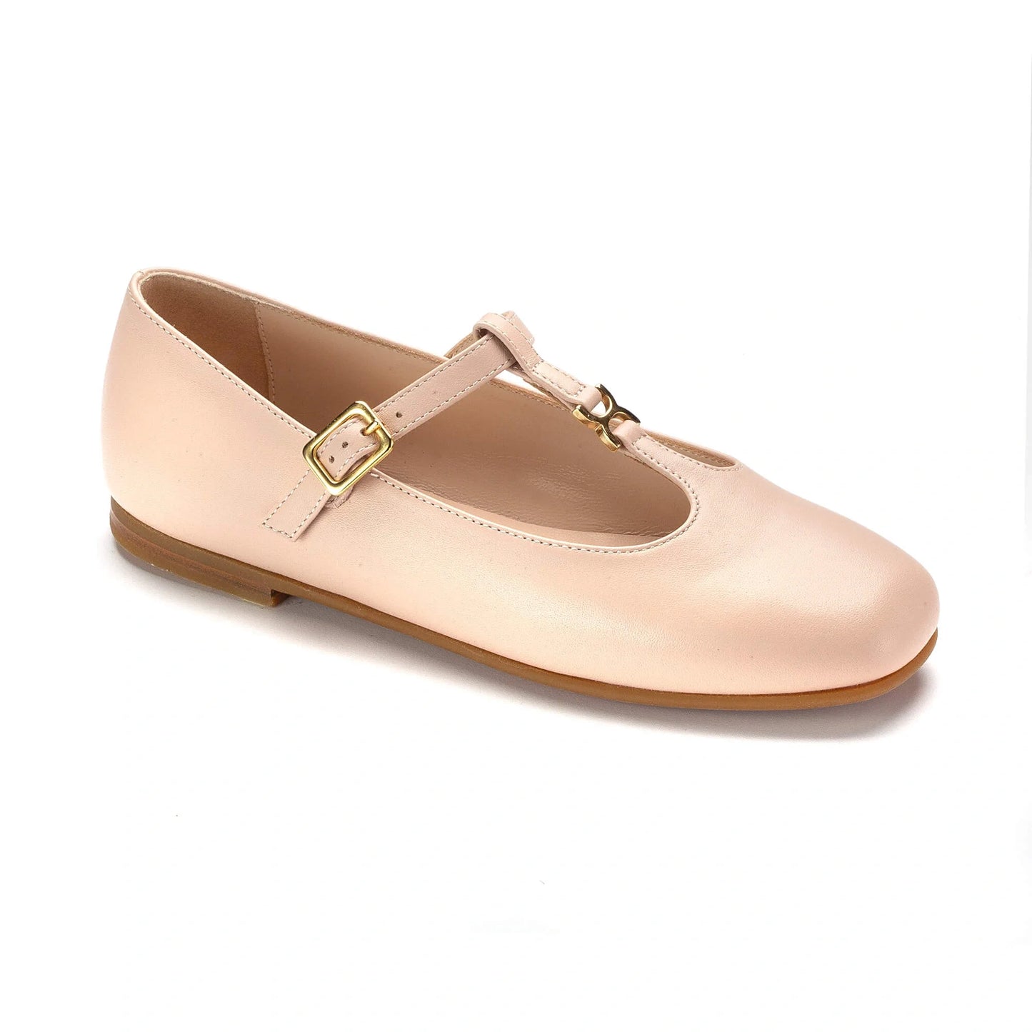 1574 - Soft Pink Leather Girlâ€™s T-Strap Dressy Shoes