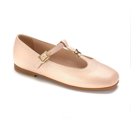 1574 - Soft Pink Leather Girlâ€™s T-Strap Dressy Shoes