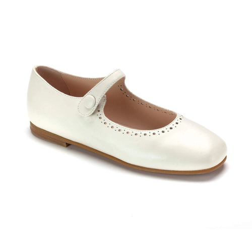 1577 - Off White Leather Girls MaryJane Summer