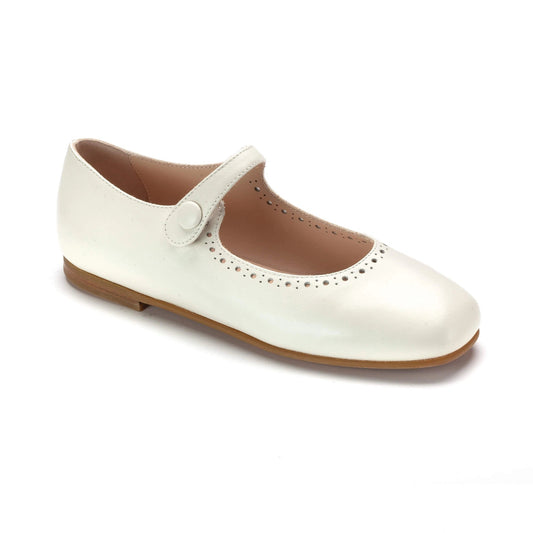 1577 - Off White Leather Girls MaryJane Summer
