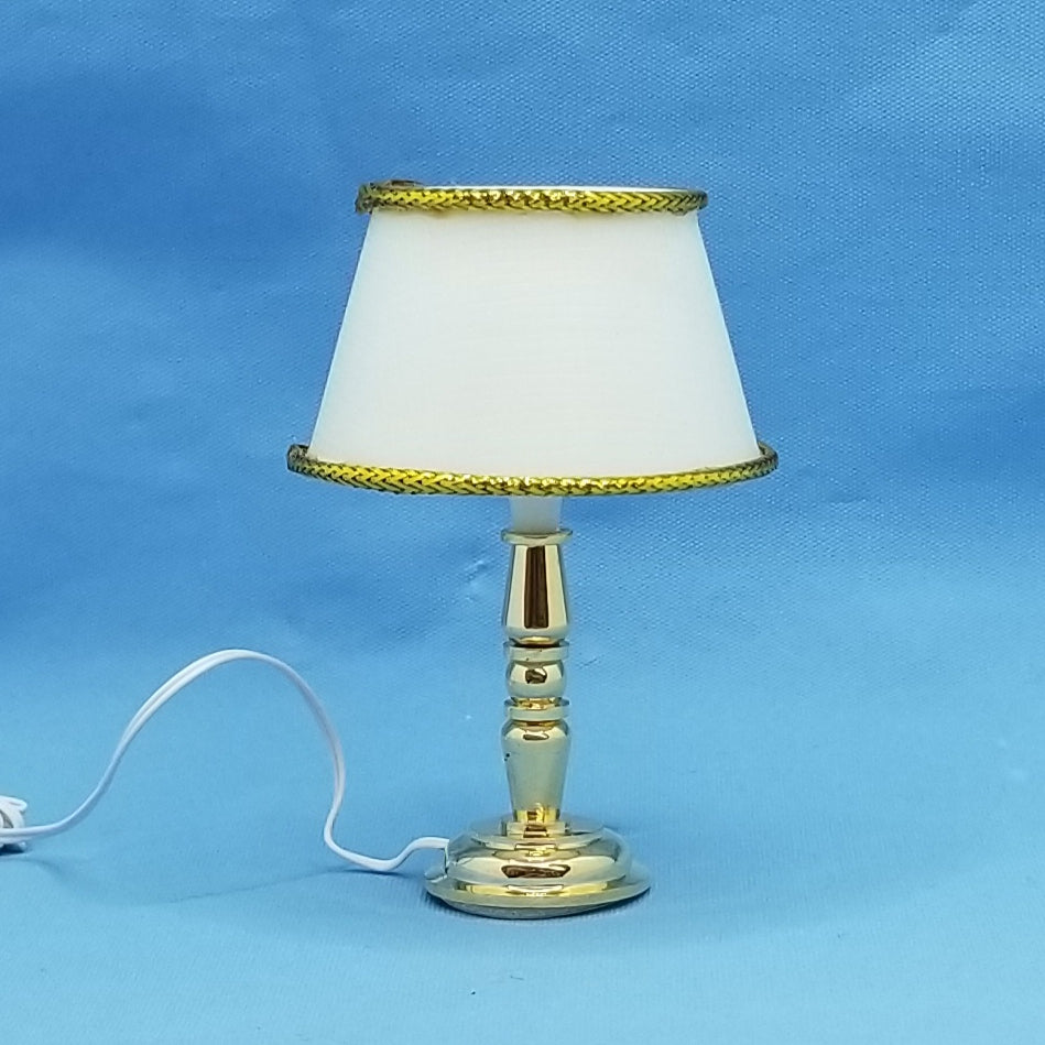 Table Lamp with Gold Base and White Shade - 12 Volt - 1/12 Scale Miniature