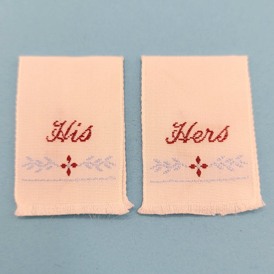 Embroidered Hand Towels - His and Hers - 1/12 Scale Dollhouse Miniature