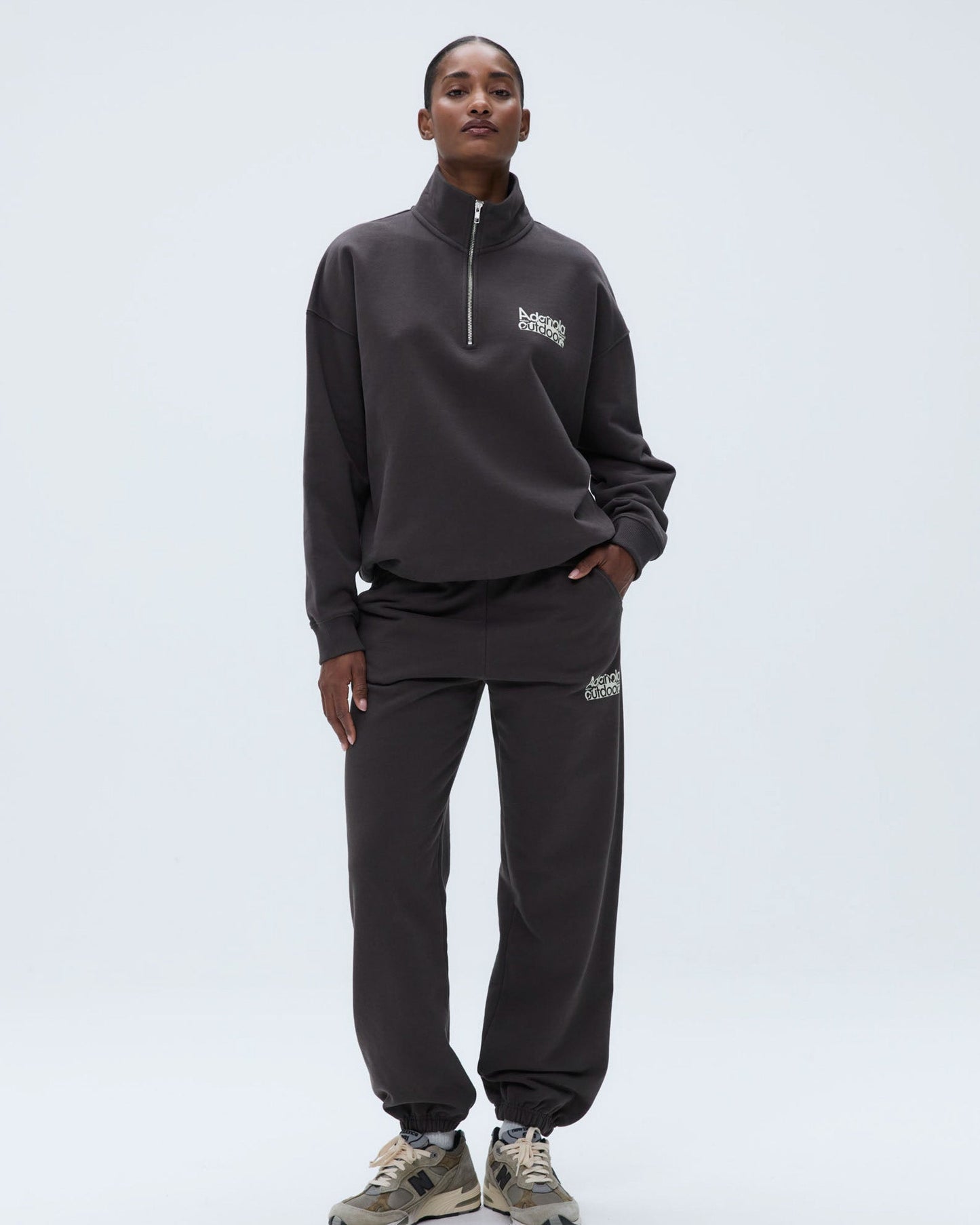 Trail Oversized Funnel Neck Zip Sweatshirt - Washed Coffee Bean/Marshmallow White