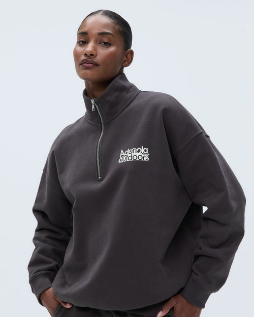Trail Oversized Funnel Neck Zip Sweatshirt - Washed Coffee Bean/Marshmallow White