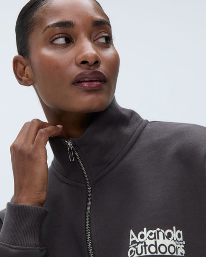 Trail Oversized Funnel Neck Zip Sweatshirt - Washed Coffee Bean/Marshmallow White