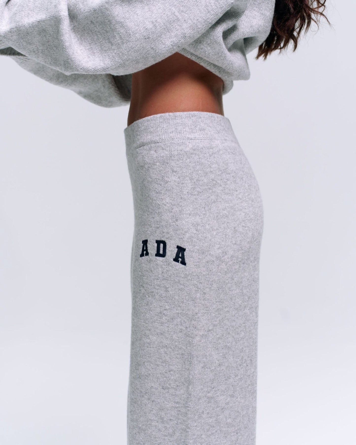 ADA Knit Straight Leg Sweatpants - Light Grey Melange/Navy Blue