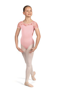 CL5232 - Girls Candy Pink Mesh Back Cap Sleeve Leotard - Select Size