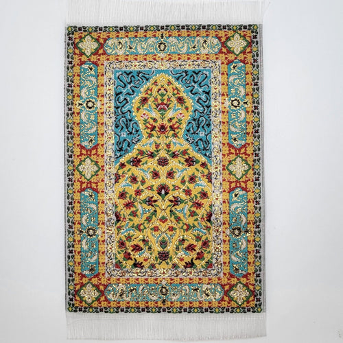Small Woven Carpet - Metallic Thread on Yellow/Blue/Red - 1/12 Scale dollhouse Miniature